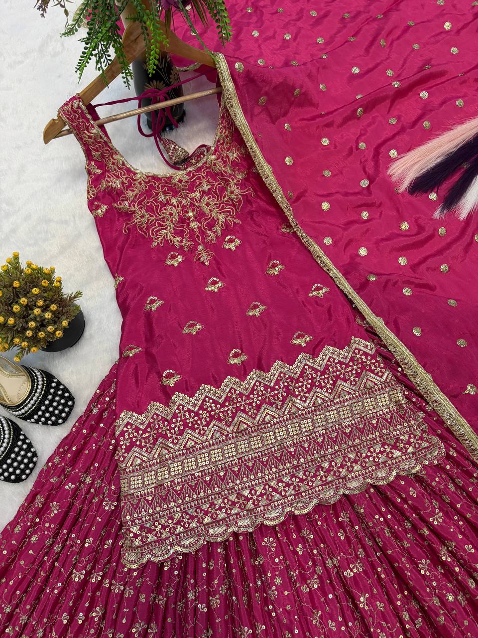Fuchsia Blossom Wedding Sharara Set